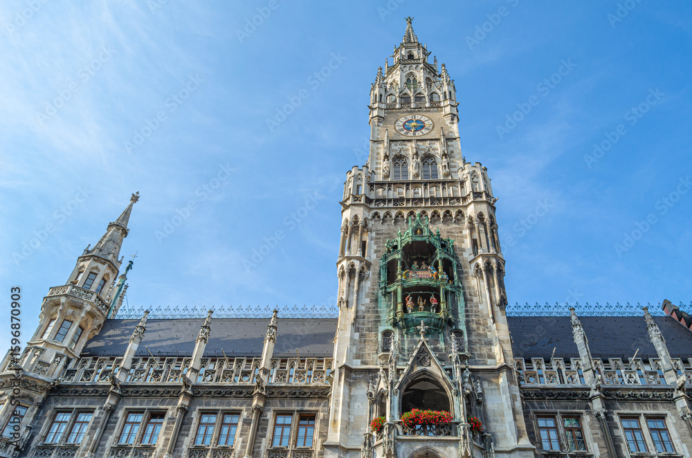 Fototapeta premium View of the Munich town hall, Bavaria, Germany, neo-Gothic building