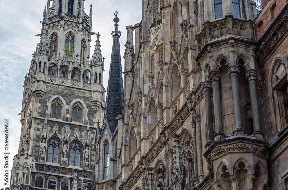 Fototapeta premium View of the Munich town hall, Bavaria, Germany, neo-Gothic building