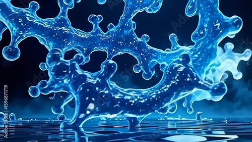 In a hypnotic spiral, the floating molecule resembling fractal galaxy formation bursts forth in an explosion of bright aquamarines and deep indigos, spinning and twirling energetically,