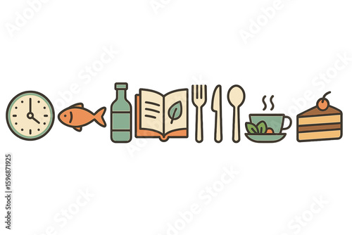 Vector illustration of nutrition editable stroke outline icons, including vitamins, calories, nutrition, fruits, vegetables, water, obesity, fiber, protein, sugar free, meal plan and carbohydrate