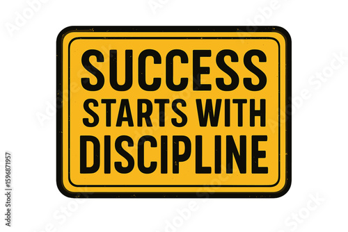 A motivational gym quote about discipline and success is overlaid on a grunge-effect vector design template featuring a barbell, ideal for sport motivation