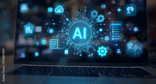 Artificial intelligence graphic on laptop