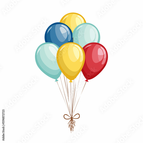 outlined svg vector bundle of floating helium balloons with colorful ribbons, festive party decoration graphics