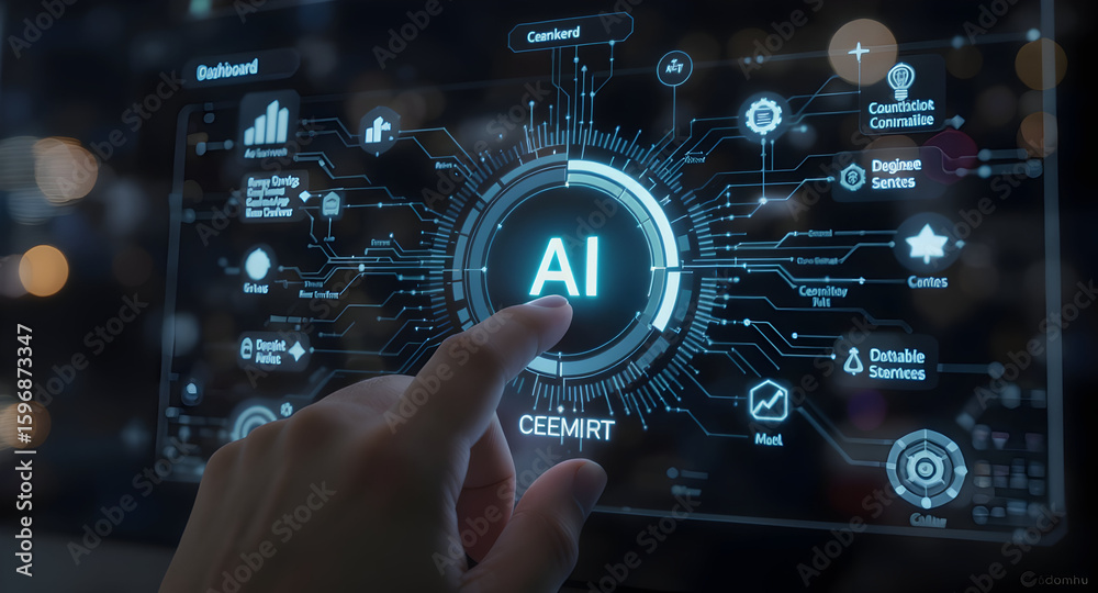 Fototapeta premium Hand interacting with digital ai interface
