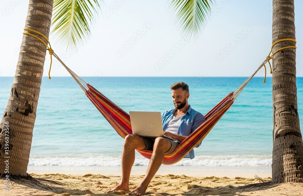 Naklejka premium Remote Freelancer Working Abroad | Digital Nomad Lifestyle