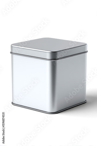 Silver Metal Square Box with Closed Lid Isolated on White metal box tin box