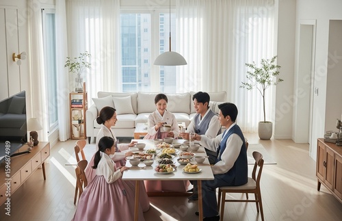 한복과 추석 설날 한가위 명절 배경 이미지