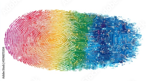 Colorful fingerprint with circuit board overlay