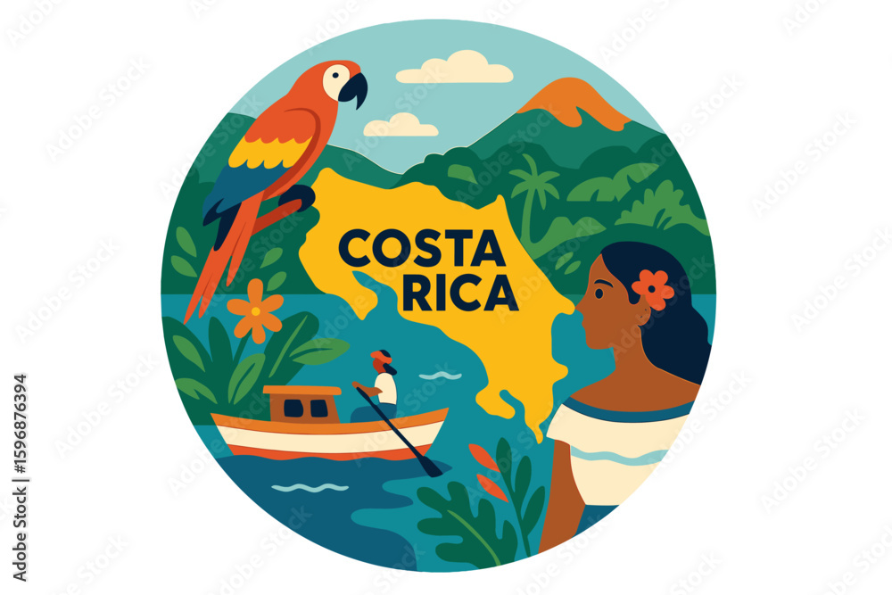 Naklejka premium Illustration of a humorous Costa Rica cartoon doodle with a local funny design