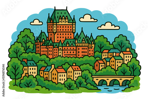 Retro tourism poster featuring a German landscape with the headline Düsseldorf in Nordrhein-Westfalen