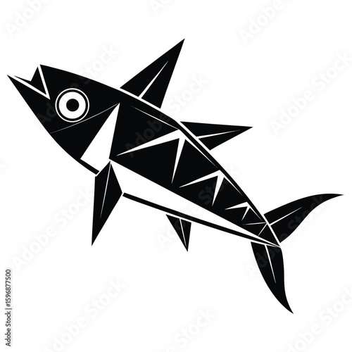 Geometric Black Silhouette Of A Anchovy Perching On