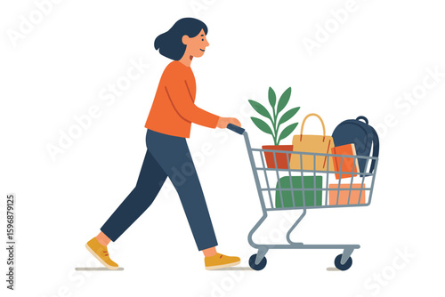 Illustration of a tiny person embodying the concept of an eco-consumer with a green lifestyle, making zero waste choices to conserve the planet's water and resources on a transparent background