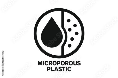 Vector stamp featuring a microplastic free icon, along with signs for plastic free and biodegradable packaging, including a microplastic free bottle label and a recycling package symbol that includes