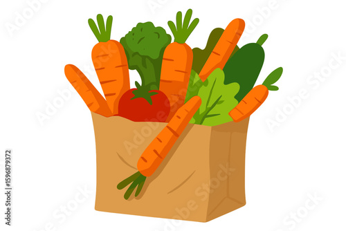 Vector illustration of a reusable grocery eco bag filled with vegetables, isolated on a white background, promoting Zero Waste and a sustainable food concept by rejecting plastic use