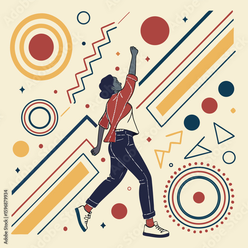 Bold retro geometric abstract vector background design with vivid color palette