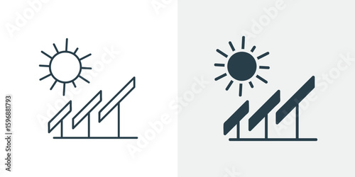 Solar Panels Vector Icon | Renewable Energy Plant, Sun Power Generation | Green, clean, electricity, sustainable, technology illustration