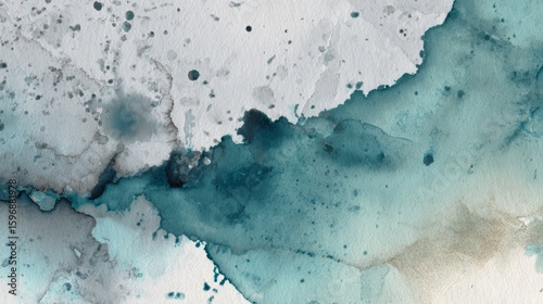 Dusty teal watercolor wash with bleeding ink effects