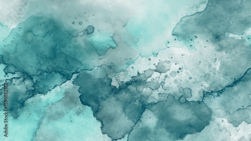 Dusty teal watercolor wash with bleeding ink effects