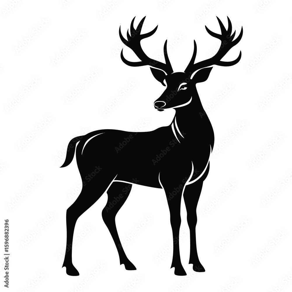 Fototapeta premium Realistic Black Silhouette Of A Deer Standing On White