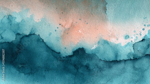Dusty teal watercolor wash with bleeding ink effects