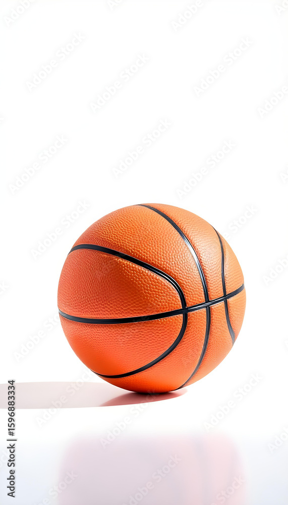 Fototapeta premium orange basketball on glossy white surface, softly lit studio scene 