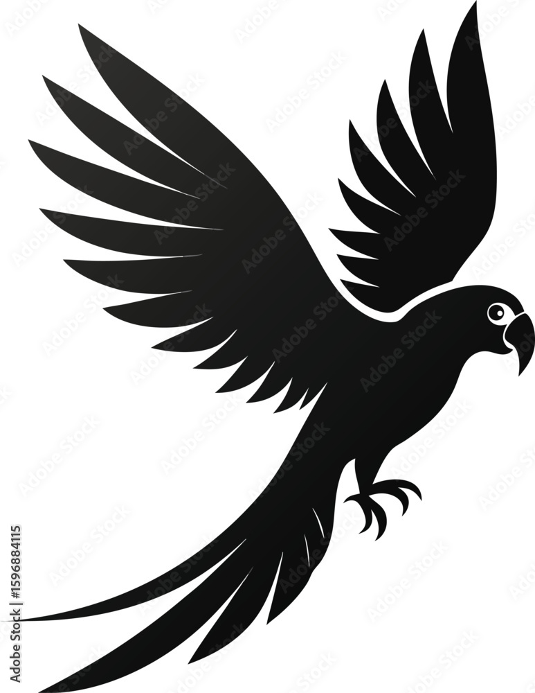 Fototapeta premium Sharp Edges Black Silhouette Of A Parrot Flying On