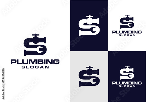 vector logo of pipe letter s initial with pipe wrench