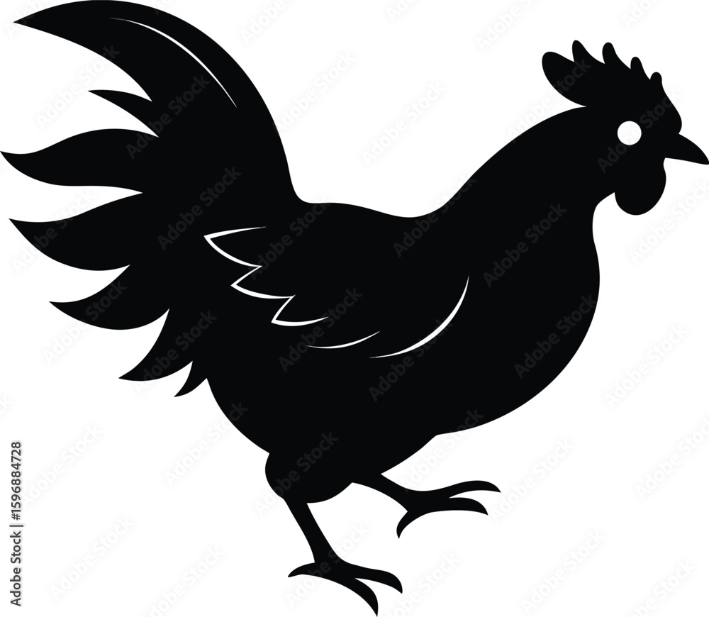 Fototapeta premium Side View Black Silhouette Of A Chicken Jumping On