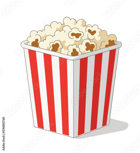 Popcorn in a red and white striped box for movie snacks   on transparent background