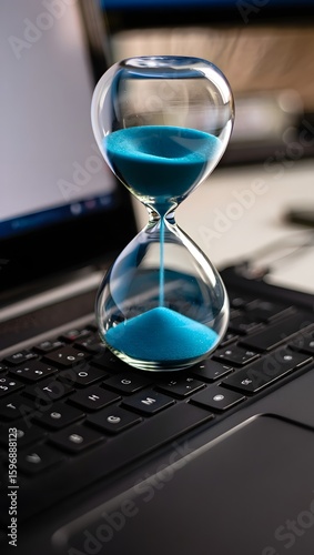 Hourglass on Laptop Keyboard - Time Management Concept