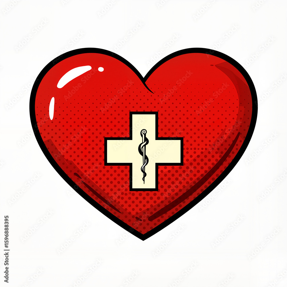 Obraz premium Red heart with medical cross isolated on white background
