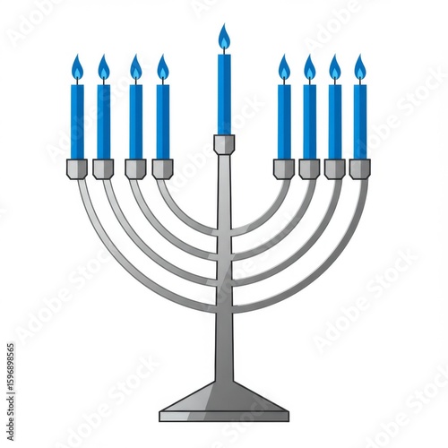 Silver Menorah with Nine Blue Candles