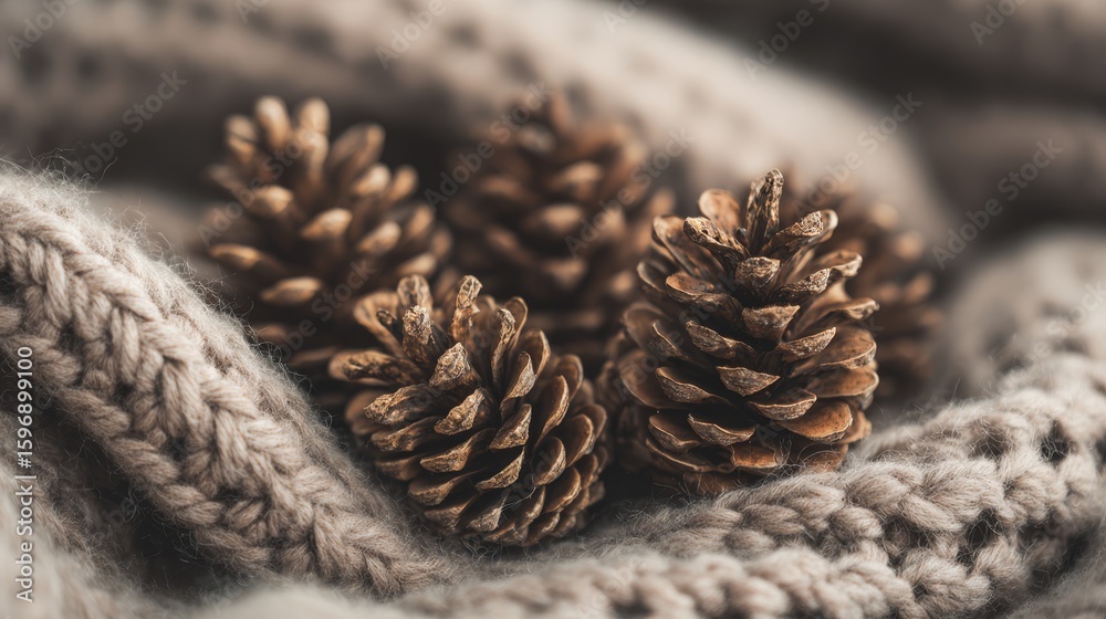 Fototapeta premium Pine cones in soft wool blanket