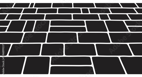 A Visually Striking Abstract Perspective View of a Textured Dark Gray Brick Wall with White Grout Lines Creating a Geometric Pattern Ideal for Background Use