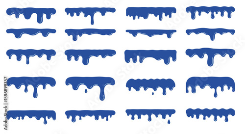 Collection of Blue Paint Drips and Stains Graphic Elements for Creative Design Projects and Artistic Applications