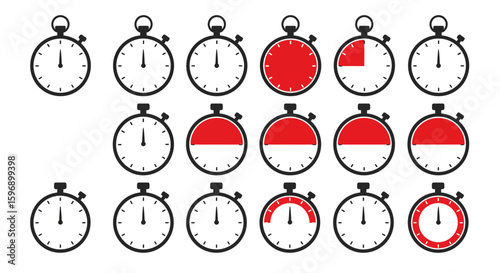 Visual Representation of Time Intervals and Progress Tracking Using Stopwatches Demonstrating Sequential Time Measurement and Chronometer Functionality