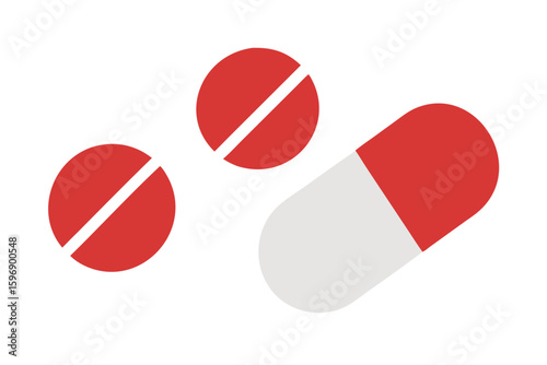 Red pills and capsule on black background