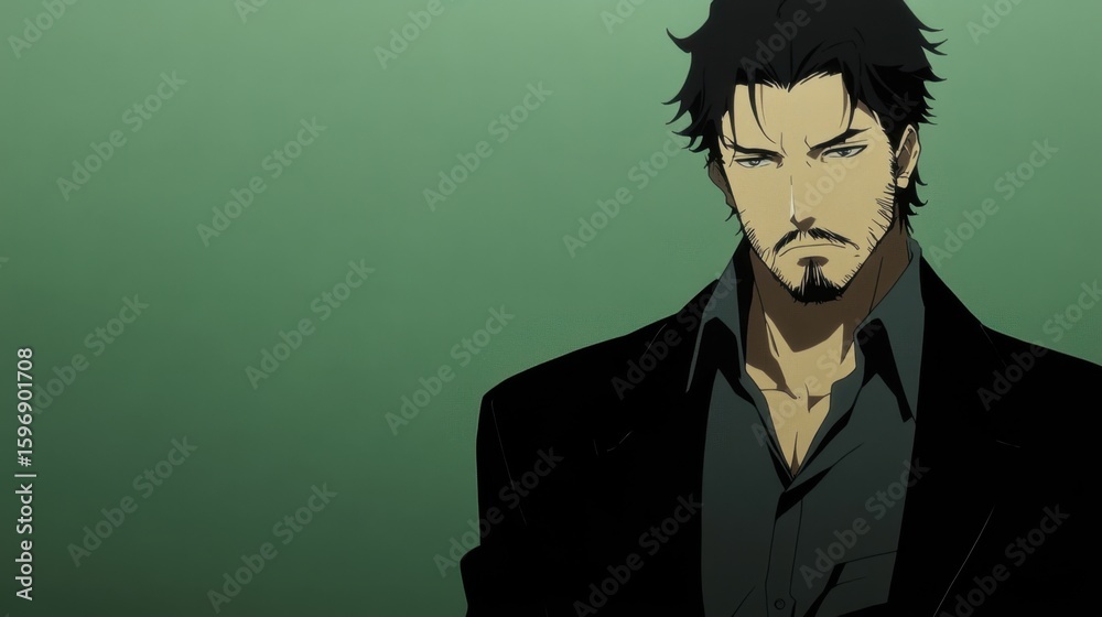 Fototapeta premium Intense anime character portrait of a man.