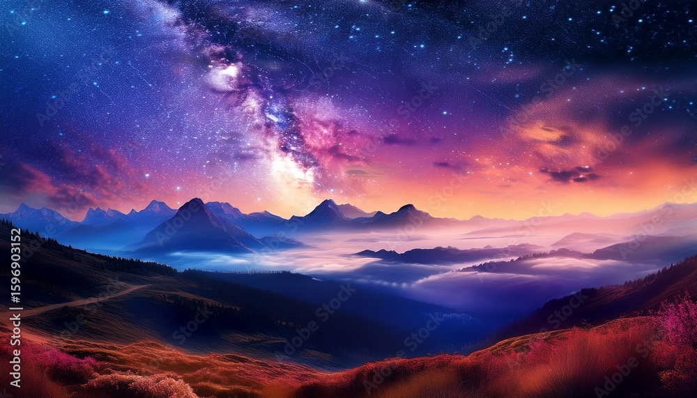 Fototapeta premium a symphony of cosmic hues painting a breathtaking and ethereal nightscape scene