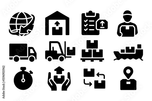 Logistics and shipping icons set for global distribution network