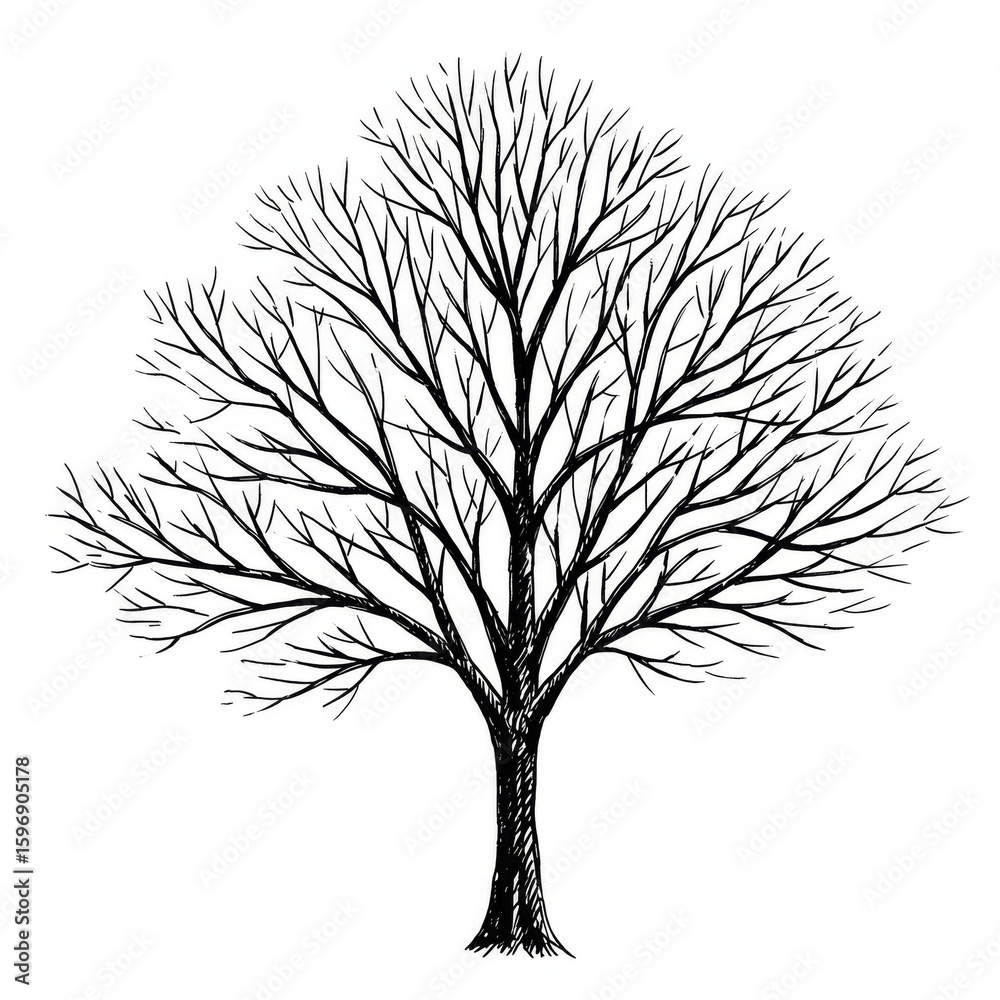 Obraz premium Black And White Illustration Of A Bare Winter Tree