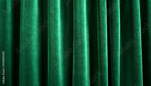vertical fold on green velvet curtains for background and design soft focus