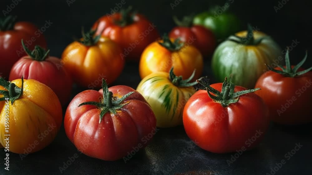 Fresh tomatoes arranged on a table, great for still life photography or market scenes Fresh tomatoes arranged on a table, great for still life photography or market scenes