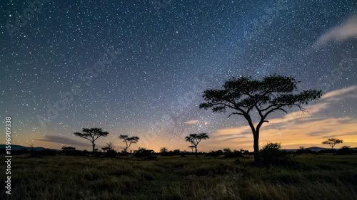 Starry night over African savanna