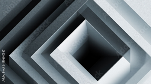 Abstract geometric design with layered square shapes creating depth and shadow in monochromatic gray color scheme, evoking modern and minimalistic architectural feel