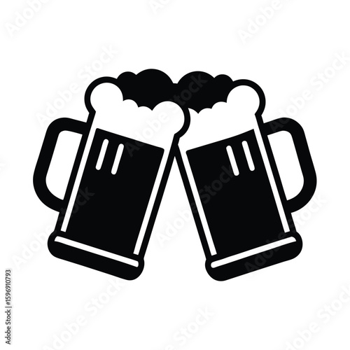 Silhouette of two beer mugs clinking together