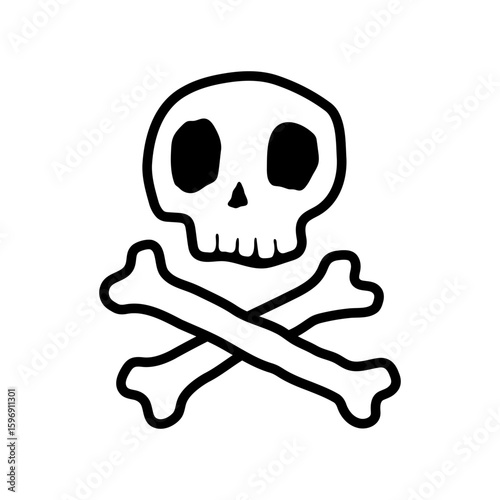 Skull and crossbones icon. Black silhouette. Front view. Vector simple flat graphic hand drawn illustration. Isolated object on white background. Isolate.