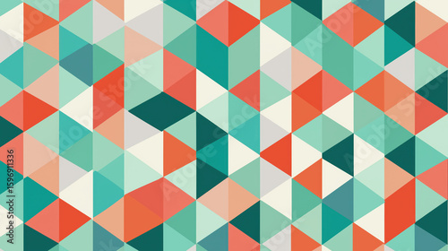 Wallpaper Mural Geometric triangle pattern with teal, orange, and cream colors creating tessellated, modern, and clean flat design perfect for backgrounds or textiles Torontodigital.ca
