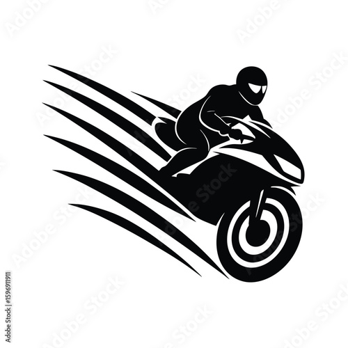 Silhouette of a racer on a motorcycle with speed lines