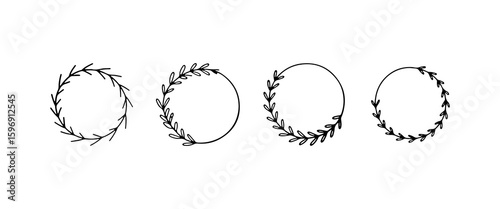 Botanical Circle Frame. Botanical Circle Frame with hand-drawn foliage and flowers forming a refined and nature-inspired decorative border.